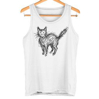 Minimalista Gato Abstracto Bosquejo Garabato Minimalista Línea Arte In Mangas Camiseta sin mangas - Regaloses