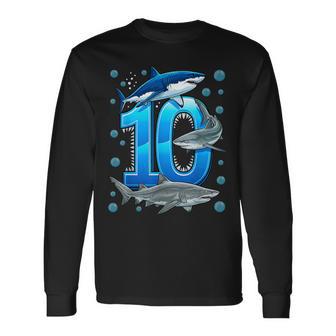 10Th Birthday Boys Shark 10 Years Old Ocean Shark B-Day Long Sleeve T-Shirt - Monsterry