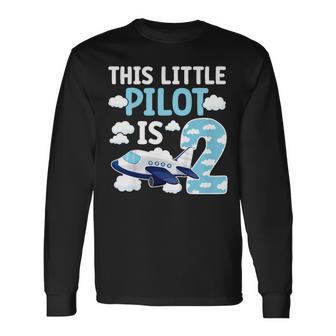 2Nd Airplane Birthday Party Two Year Old Pilot Birthday Long Sleeve T-Shirt - Thegiftio UK