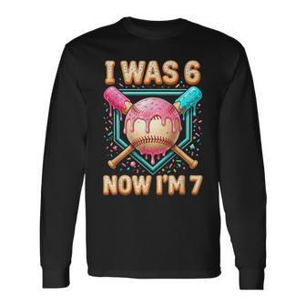 I Was 6 Now I'm 7 7Th Birthday Boys Ice Cream Drip Baseball Long Sleeve T-Shirt | Seseable UK