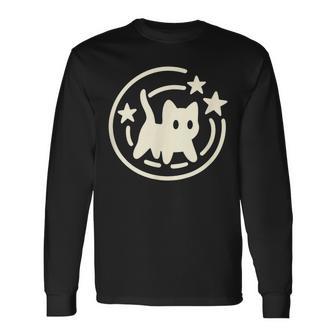 90S Y2k Scary Tomcat Cat Is Scared Under Starry Tail Long Sleeve T-Shirt - Monsterry