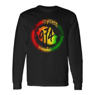 974 Réunion Rasta Grunge Map C26 T-shirt à manches longues - Cadeauxyz
