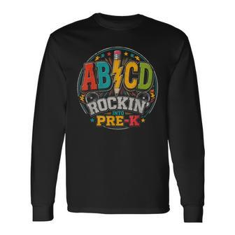 Abcd Rockin Into Pre-K Pencil Teachers Rock Students Boys Long Sleeve T-Shirt - Thegiftio UK