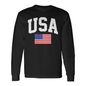 American Flag Stars Stripes 4Th Of July Patriotic Usa Logo Long Sleeve T-Shirt - Thegiftio UK
