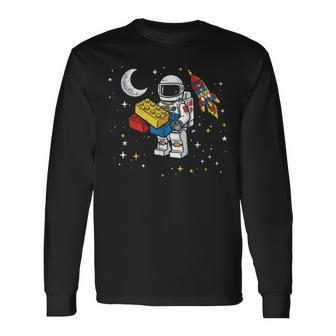 Astronaut Building Blocks Space Shuttle Bricks Boys Kids Long Sleeve T-Shirt - Monsterry