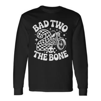 Bad Two The Bone Motorcycle 2Nd Birthday Biker Toddler Boy Long Sleeve T-Shirt - Monsterry