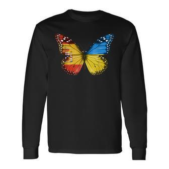 Bandera De Ucrania España Mariposa España Ucrania Camiseta de manga larga - Regaloses