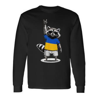 Bandera De Ucrania Mapache Ucrania Camiseta de manga larga - Regaloses