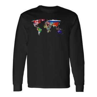 Banderas Internacionales Del Mundo Y Mapa Para Profesor Niño Camiseta de manga larga - Regaloses