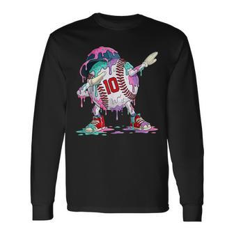 Baseball 10 Year Ice Cream Drip 10Th Birthday Boy Number 10 Long Sleeve T-Shirt - Thegiftio UK