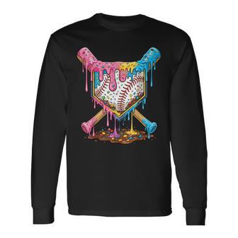 Baseball Drip For Boys Ice Cream Dripping Baseball Sport Long Sleeve T-Shirt - Thegiftio UK