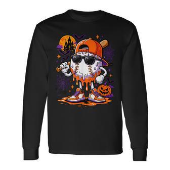 Baseball Drip For Boys Ice Cream Drip Baseball Halloween Long Sleeve T-Shirt - Thegiftio UK