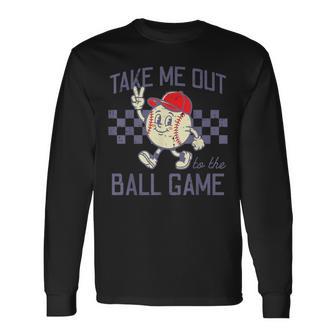 Baseball Peace Take Me Out To Ball Game Retro Boys Kids Long Sleeve T-Shirt - Thegiftio UK