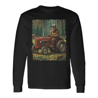 Bigfoot Farmer Driving Tractor Cool Farm Dad Rancher Farming Long Sleeve T-Shirt | Seseable UK