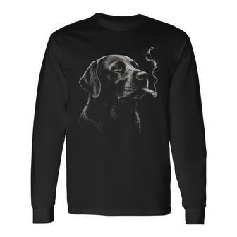Black Labrador Retriever Smoking Cigar Dog Lover Long Sleeve T-Shirt | Seseable UK