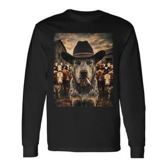 Blue Heeler Cowboy Vintage Western Ranch Farm Dog Selfie Men Long Sleeve T-Shirt - Thegiftio UK