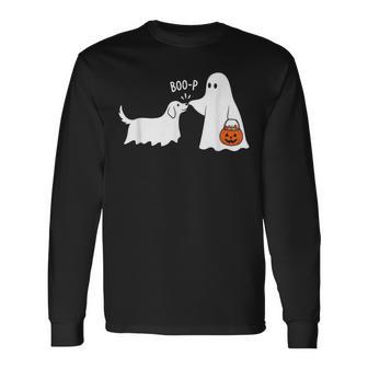 Boop Cute Ghost Dog Halloween Costume Humor Long Sleeve T-Shirt | Seseable UK