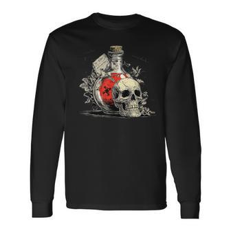 Botella Coneneno Rojo Y Disfraz De Calavera Fresca Camiseta de manga larga - Regaloses