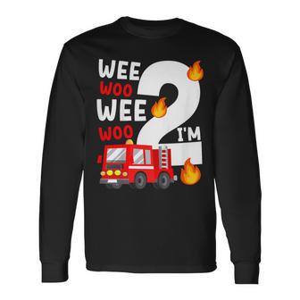 Boys Birthday Wee Woo Wee Woo I'm 2 Red Fire Truck Long Sleeve T-Shirt | Seseable UK