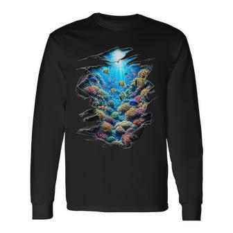 Cadeau Original Plongée Corail Mer Océan Poisson Aquarium 3D T-shirt à manches longues - Cadeauxyz