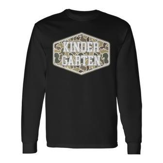 Camo Kindergarten Boy Back To School Students Teachers Long Sleeve T-Shirt - Thegiftio UK