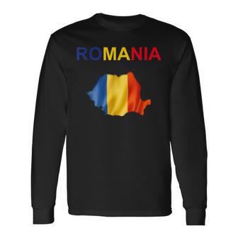 Carte De Roumanie Couleurs Nationales Conception Patriotique T-shirt à manches longues - Cadeauxyz