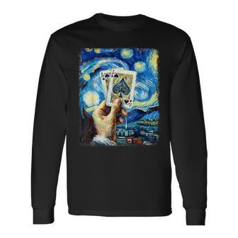 Cartes De Jeu Jack Peinture Nuit Étoilée T-shirt à manches longues - Cadeauxyz
