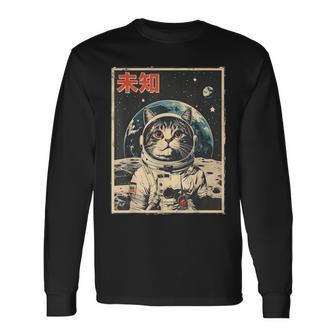 Chat Astronaute Japonais Rétrointage Espace Lune T-shirt à manches longues - Cadeauxyz