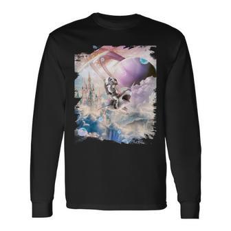 Chat Galaxie Astronaute Équitant Requin Arc-En-Ciel Licorne T-shirt à manches longues - Cadeauxyz