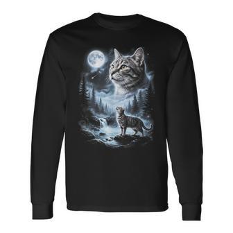 Chat Tigré Gris Hurlant À La Lune Rétro Des Années 90 T-shirt à manches longues - Cadeauxyz