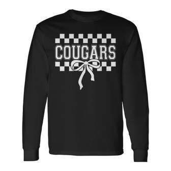 Checkered Cougars School Spirit Fan Team Spirit Day Long Sleeve T-Shirt - Thegiftio UK