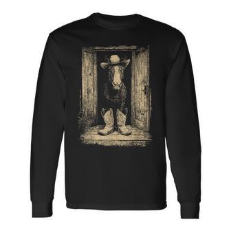 Cheval Mignon Avec Chapeau De Cowboy Amusant Animal De La Ferme Éleveur Western T-shirt à manches longues - Cadeauxyz