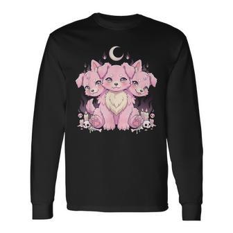 Chien À 3 Têtes Pastel Goth Anime Créatures Kawaii Manga Horreur T-shirt à manches longues - Cadeauxyz