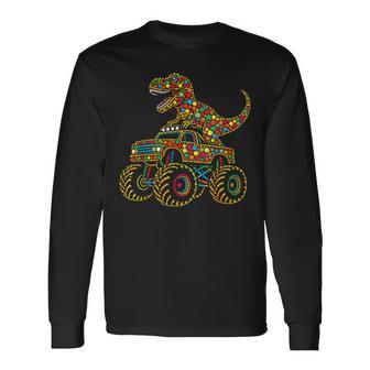 Colorful Polka Dot Dinosaur Riding Monster Truck Toddler Boy Long Sleeve T-Shirt - Thegiftio UK