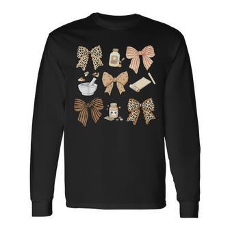 Coquette Leopard Pharmacy Tech Pharmacist Certified Pharm Long Sleeve T-Shirt - Thegiftio UK