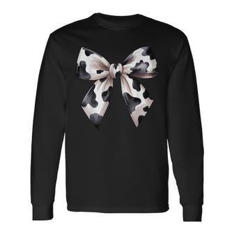 Cow Pattern Coquette Bow Cowprint Cute Cow Lover Long Sleeve T-Shirt - Thegiftio UK