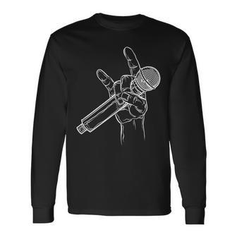 Cuernos Del Diablo Micrófono Cantante Heavy Rock Music Camiseta de manga larga - Regaloses