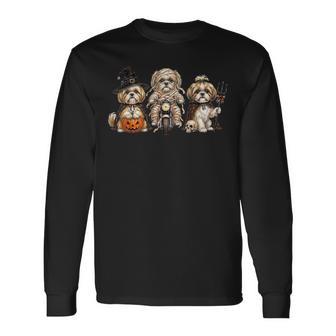 Cute Halloween Shih Tzu Dog Pumpkin Ghost And Witch Long Sleeve T-Shirt - Thegiftio UK