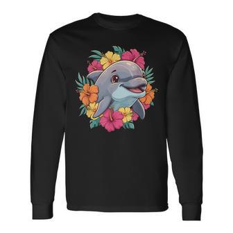 Delfinoorridente Carino Con Ibisco Tropicale Maglietta a maniche lunghe - Novitaregali