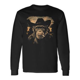 Divertido Monoaquero Fumando Cigarrillo Mono Meme Camiseta de manga larga - Regaloses