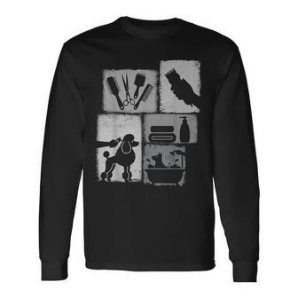 Dog Groomer Vintage Collage Pet Groomer Long Sleeve T-Shirt - Thegiftio UK