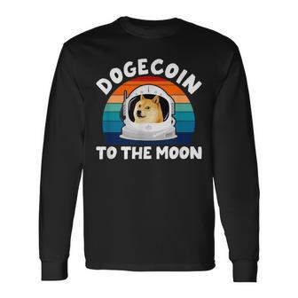 Doge Cryptocurrency Dogecoin To The Moon Retropace Moon Maglietta a maniche lunghe - Novitaregali