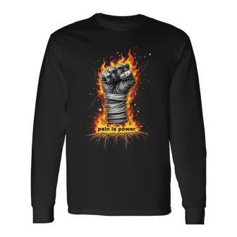 Dolor Es Poder Puño Fuego Boxeo Camiseta de manga larga - Regaloses