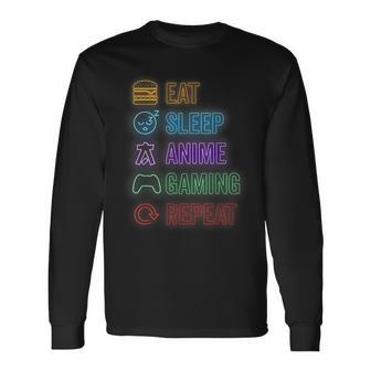 Eat Sleep Anime Gaming Repeat Gamer N Boy Anime Long Sleeve T-Shirt - Thegiftio UK