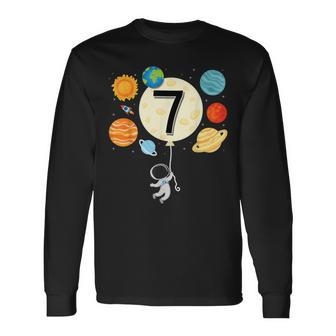 Edad 7 Astronauta Globo Planetas 7 Cumpleaños Espacio Niño Camiseta de manga larga - Regaloses