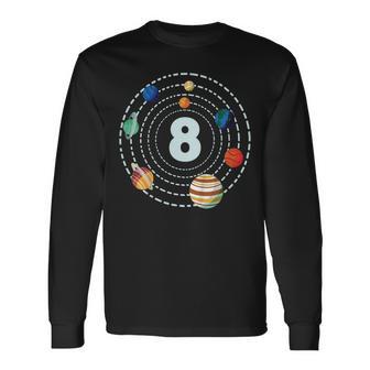 Espacio 8º Cumpleaños Planeta Número De Cumpleaños 8 Años Camiseta de manga larga - Regaloses