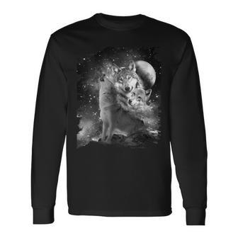 Familia De Lobos Blancos Y Negros Lobos Aullando Cuello Camiseta de manga larga - Regaloses