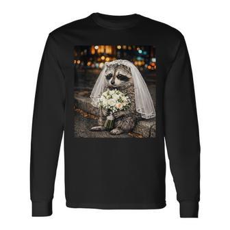 Feral Raccoon Bride Engaged Bachelorette Selfie Meme Long Sleeve T-Shirt - Thegiftio UK