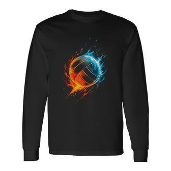 Fire Volleyball Player Volleyball T Shirt Name Long Sleeve T-Shirt | Seseable UK