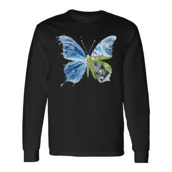 Frutiger Aero Estética Mariposa Ordenador Peces Paisaje Camiseta de manga larga - Regaloses